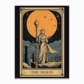 The Moon Tarot Card, Vintage 3 Canvas Print