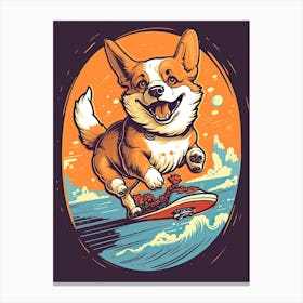 Corgi Dog Skateboarding Illustration 2 Canvas Print