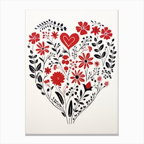 Heart Leaf Pattern Red & Black  4 Canvas Print