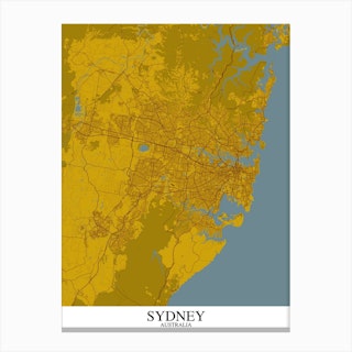 Sydney Yellow Blue Map Canvas Print
