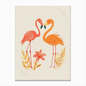 Jamess Flamingo And Tiare Flower Minimalist Illustration 1 Canvas Print
