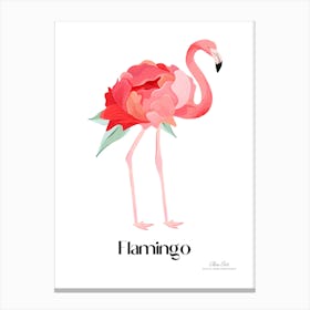 Flamingo. Long, thin legs. Pink or bright red color. Black feathers on the tips of its wings.4 Canvas Print