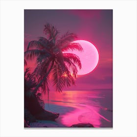 Synthwave Sunset At The Beach 1 Canvas Print