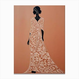 Elegant Clothed Female Silhouette With Floral Design Art Print (1) Canvas Print