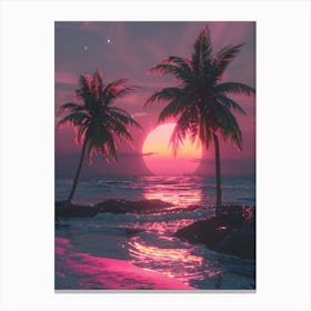 Synthwave Sunset At The Beach 16 Canvas Print