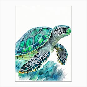 Hawksbill Sea Turtle (Eretmochelys Imbricata), Sea Turtle Mosaic Watercolour 1 Canvas Print