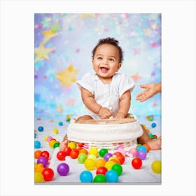 A Joyful Infant Engaging In Playful Interactions Surrounded By A Plethora Of Vivid Scattered Colo (5) Canvas Print