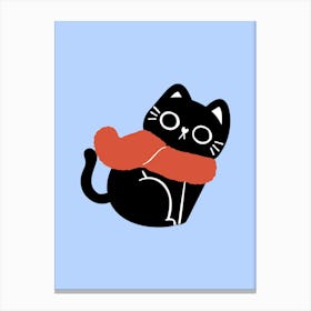 Cat With Scarf cute christmas illustration Canvas Print