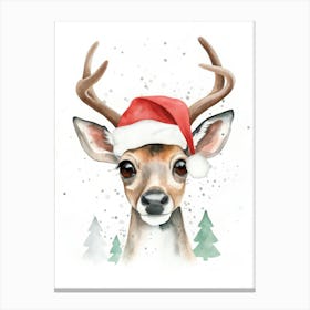 Deer With Santa Hat Canvas Print