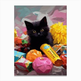 A Black Cat Kitten Oil Painting 3 Canvas Print
