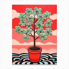 Pink And Red Plant Illustration Jade Plant 2 Canvas Print