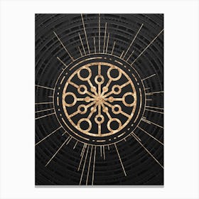 Geometric Glyph Symbol in Gold with Radial Array Lines on Dark Gray n.0134 Canvas Print