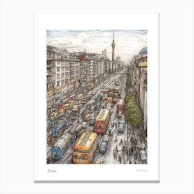 Berlin Germany Pencil Sketch 4 Watercolour Travel Poster Canvas Print