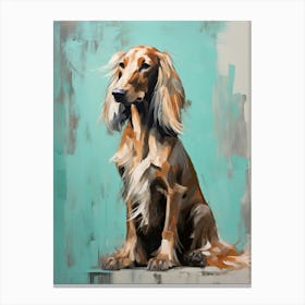 Afghan Hound Dog, Painting In Light Teal And Brown 3 Canvas Print