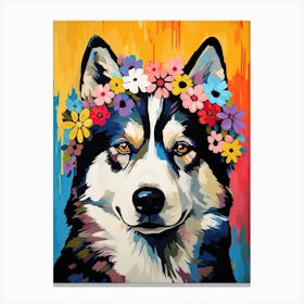 Siberian Husky Portrait With A Flower Crown, Matisse Painting Style 4 Canvas Print