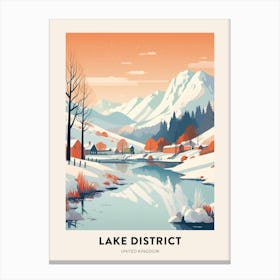 Vintage Winter Travel Poster Lake District United Kingdom 4 Canvas Print