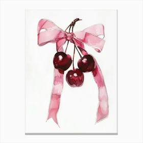 Cherries And Bow Painting Retro Watercolour Illustration Coquette Kitchen Canvas Print