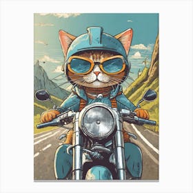 Cat Riding A Motorcycle Canvas Print