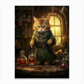 Cute Cat Alchemist With Potions 1 Canvas Print