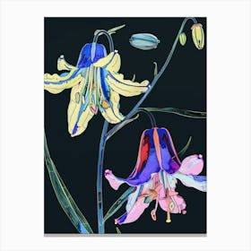 Neon Flowers On Black Bluebell 3 Canvas Print