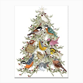 Birds On A Christmas Tree Canvas Print