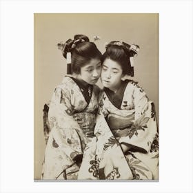 Two Girls Wearing Flowerd Kimonos Canvas Print