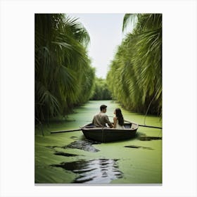 Rendering Of A Tender Moment As A Couple Deeply In Love Quietly Traversing The Waters Of A Jungle Canvas Print