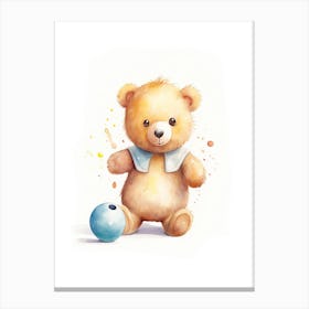 Bowling Teddy Bear Painting Watercolour 4 Canvas Print
