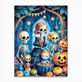 Cute Halloween Skeleton Family Painting (28) Canvas Print