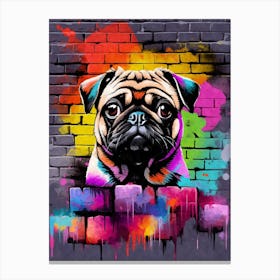 Aesthetic Pug Dog Puppy Brick Wall Graffiti Artwork Canvas Print