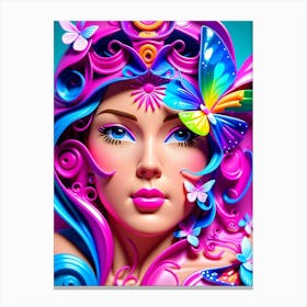 Colorful Girl With Butterflies 1 Canvas Print