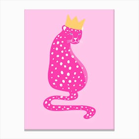 Pink Leopard With A Crown Canvas Print