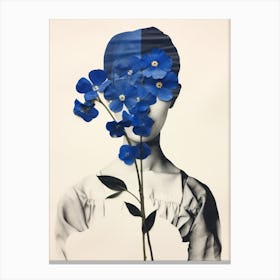 Woman With Forget Me Nots Blue Botanical Illustration Canvas Print