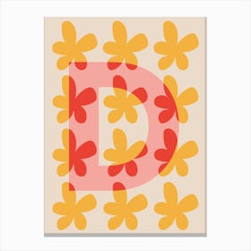 Alphabet Flower Letter D Print - Pink, Yellow, Red Canvas Print