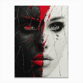 Cracked Realities: Red Ink Rendition Inspired by Chevrier and Gillen: Face Of A Woman Canvas Print