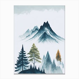 Mountain And Forest In Minimalist Watercolor Vertical Composition 375 Canvas Print