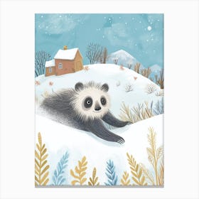Sloth Bear Cub Sliding Down A Snowy Hill Storybook Illustration 1 Canvas Print