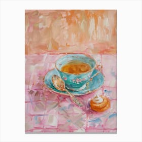 Pink Breakfast Food Tea And Biscuits 3 Canvas Print