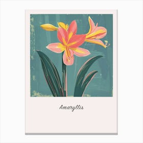 Amaryllis 1 Square Flower Illustration Poster Canvas Print