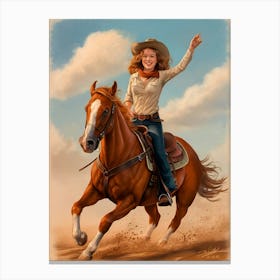 Cowgirl On Horse Vintage Poster 25 Canvas Print