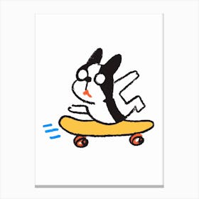 Kawaii Pug Dog On A Skateboard Canvas Print