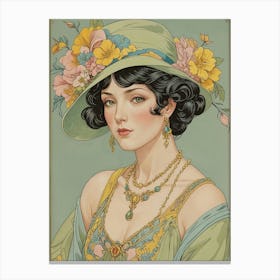 Vintage Lady In Green Hat Canvas Print