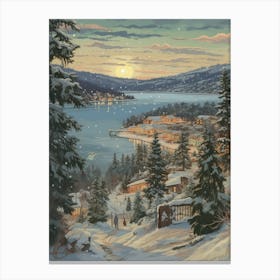 Vintage Winter Illustration Big Bear Lake California 1 Canvas Print