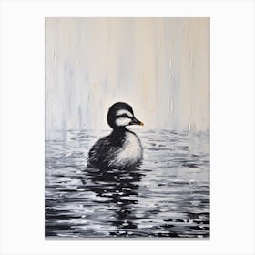 Black & White Painting Of Duckling Gliding Along The Pond 1 Canvas Print