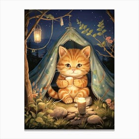Kawaii Cat Drawings Camping 3 Canvas Print