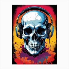 Skull With Headphones Pop Art (7) Canvas Print