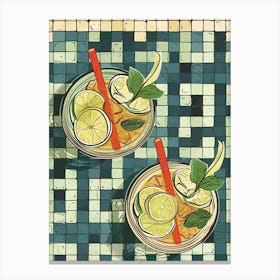 Birdseye View Of Cocktails On A Tiled Background Canvas Print