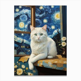 Vincent Van Gogh S The Starry Night Cat Mama Canvas Print