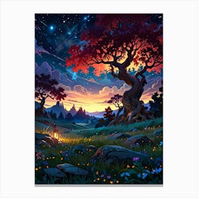 Landscape With Trees And Stars Canvas Print