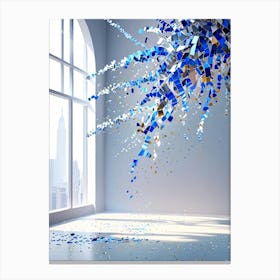 Blue Confetti Falling From Window 1 Canvas Print